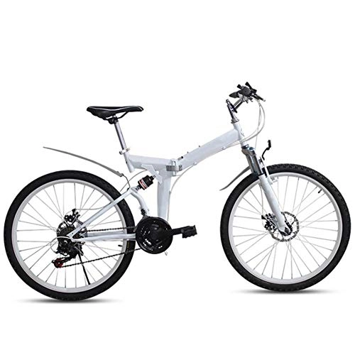 Folding Bike : Archer Mountain Bike Variable Speed Folding Spring-Spoked Wheel Student Bike Double Disc 94X73x33cm, White