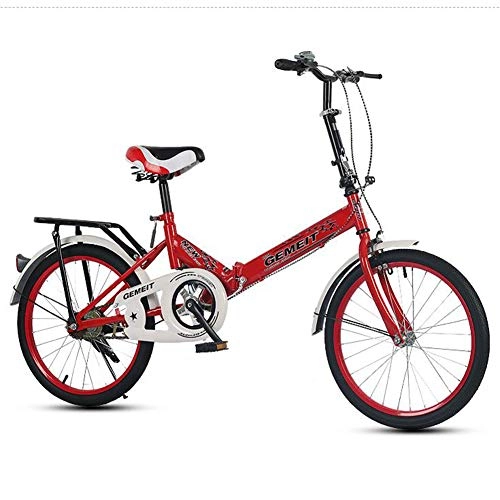 Folding Bike : Archer Women's Quick Folding Bicycle Mini-Sized Portable Lightweight Urban Unisex Adult-Use Bike Spoke Wheel, Red, 20inch