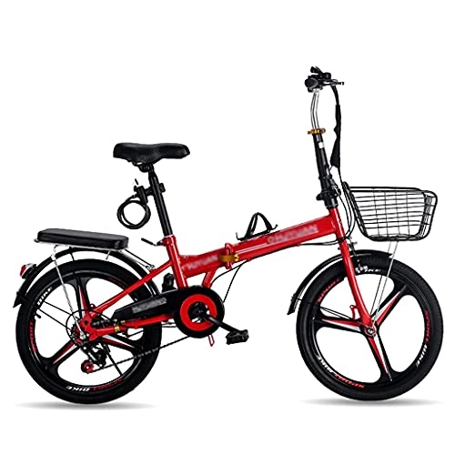 Folding Bike : ASDF 20 Inch Foldable Bicycles, Comfortable Portable Compact Lightweight 6 Speed Folding Bike for Men Women Students and Urban Commuters, Red(Size:20 inch)