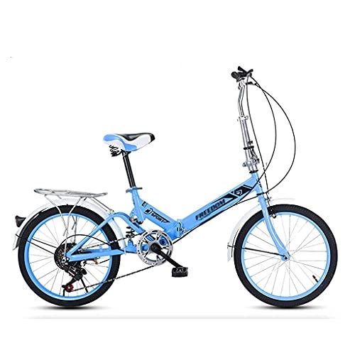 Folding Bike : ASDF 20 Inch Folding Bicycle, 6 Speed Comfortable Lightweight City Bike Shock Absorber Foldable Bikes for Mens Women Teenager Urban Commuter(Color:Blue)