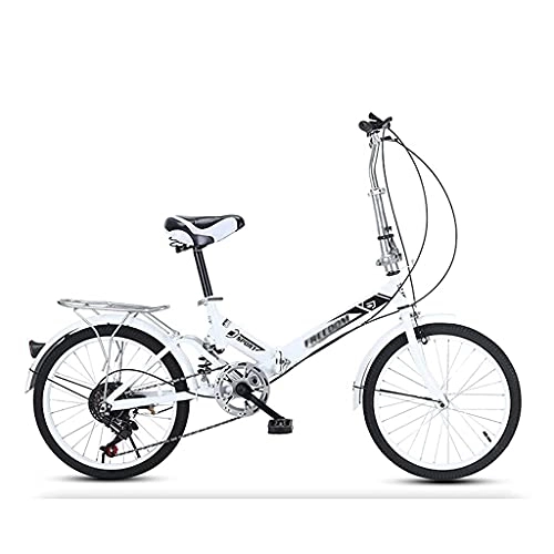 Folding Bike : ASDF 20 Inch Folding Bicycle, 6 Speed Comfortable Lightweight City Bike Shock Absorber Foldable Bikes for Mens Women Teenager Urban Commuter(Color:White)