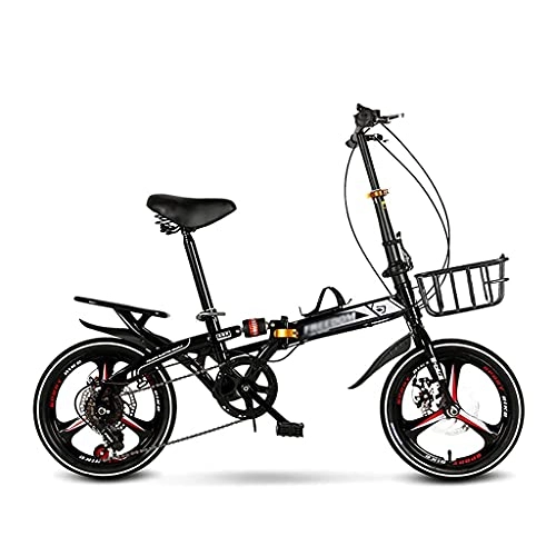 Folding Bike : ASDF 7 Speed Folding Bicycle Comfortable Lightweight City Bike, Dual Disc Brakes & Shock Absorber Foldable Bikes For Mens Women Teenager, Black(Size:16 inch)