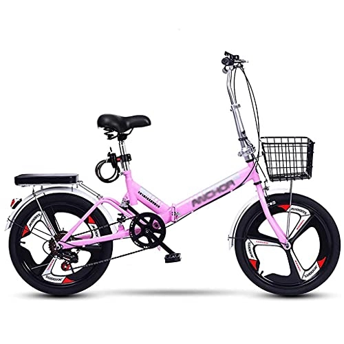 Folding Bike : ASDF Foldable Bike, 20 Inch Portable Lightweight Compact 6 Speed Dual Disc Brakes Folding Bicycles 3-Spoke Wheels for Men Women Teenager Commuters, Pink