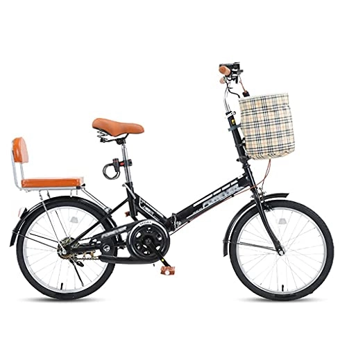 Folding Bike : ASDF Folding Bike 16 / 20 Inch Foldable Bicycles Portable Lightweight City Travel Exercise for Men Women Teens Single-Speed, Black(Size:16 inch)