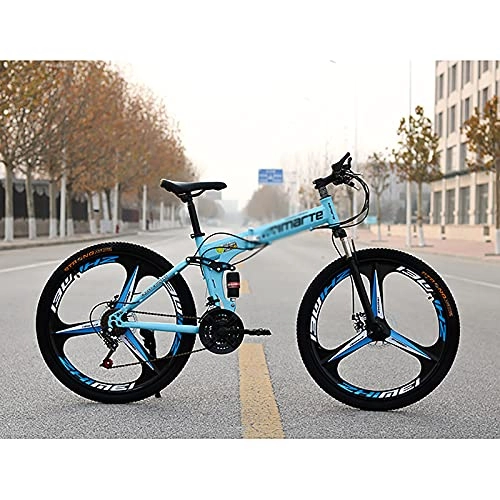 Folding Bike : ASDF Folding Mountain Bike, Adult Speed 26 Inch Student Bicycle Shock Bicycle-Sky blue three knives 26 inch 21 speed