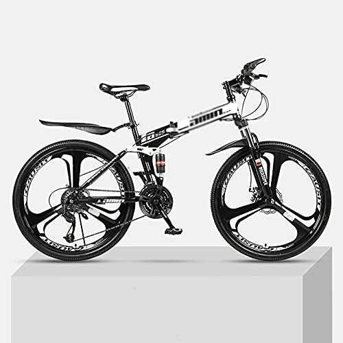 Folding Bike : ASDF Folding Mountain Bike, Bicycle Double Shock Absorption Cross-country Speed Racing Male And Female Students Bicycle-Black and white three-knife wheel 2 24 speed