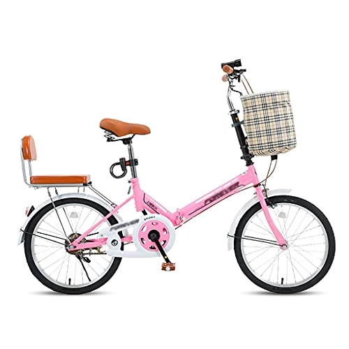 Folding Bike : ASDF Lightweight Folding Bike, Portable Foldable Bicycles Travel Exercise Suitable for Men And Women Students, City Bikes, Pink(Size:20 inch)