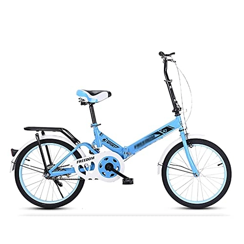 Folding Bike : ASDF Lightweight Folding City Bike, Single-speed & Shock Absorber Compact Foldable Bicycle for Men Women and Teenager Commuter Bicycle, Blue(Size:20 inch)