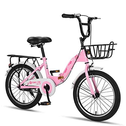 Folding Bike : ASDF Portable Lightweight Folding City Bike, Single-speed Dual Disc Brakes, Comfortable Saddle, Foldable Bicycles Suitable for Men Women Teenagers, Pink(Size:20 inch)