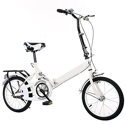 Folding Bike : ASPZQ Adjustable Seat Cycling Bikes, Comfortable Mobile Portable Compact Lightweight Folding Bikes for Men Women - Students And Urban Commuters, White, 16 inches