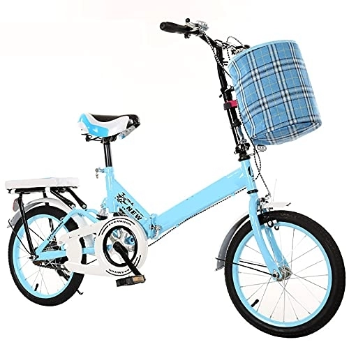 Folding Bike : ASPZQ Folding Bikes, Dual Disc Brake Folding Bike Adjustable Seat Cycling Bikes for Men Women - Students And Urban Commuters, Blue, 16 inches