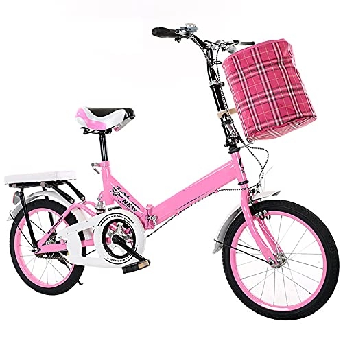 Folding Bike : ASPZQ Folding Bikes, Dual Disc Brake Folding Bike Adjustable Seat Cycling Bikes for Men Women - Students And Urban Commuters, Pink, 16 inches