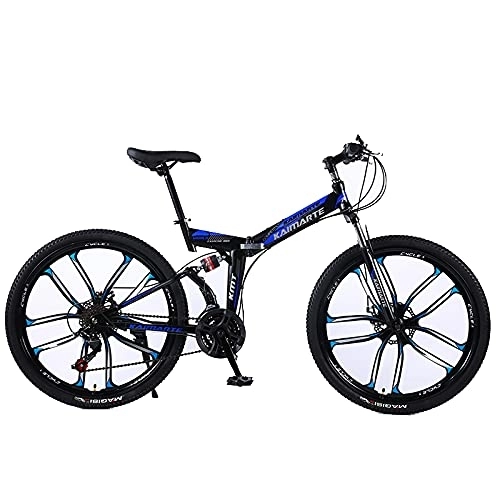 Folding Bike : ASPZQ Folding Mountain Bike, Double Disc Brakes, Double Shock Absorption, Variable Speed Mountain Bike, One-Wheeled Bicycle, A, 24 inch 27 speed
