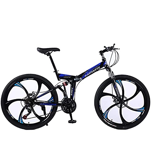 Folding Bike : ASPZQ Folding Mountain Bike, Double Disc Brakes, Double Shock Absorption, Variable Speed Mountain Bike, One-Wheeled Bicycle, B, 26 inch 30 speed
