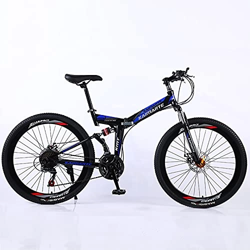 Folding Bike : ASPZQ Folding Mountain Bike, Double Disc Brakes, Double Shock Absorption, Variable Speed Mountain Bike, One-Wheeled Bicycle, D, 24 inch 27 speed