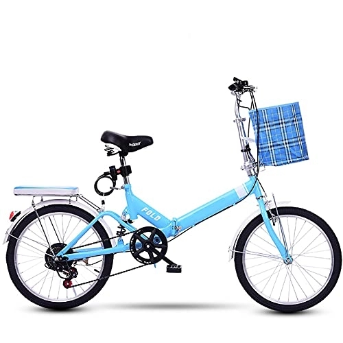 Folding Bike : ASPZQ Mini Portable Commuter Bike, Folding Bicycle 20-Inch Shock Absorbing Youth Variable Speed Bicycle Elderly Male And Female Students Adult, Blue