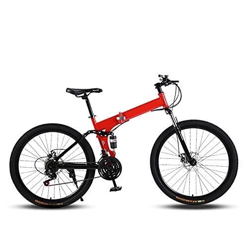 Folding Bike : ASPZQ Mountain Bike Folding Bike, 26 Inch 24 Inch Variable Speed Double Shock Absorber Bike for Men Women-Students And Urban Commuters, Red, 21 inches