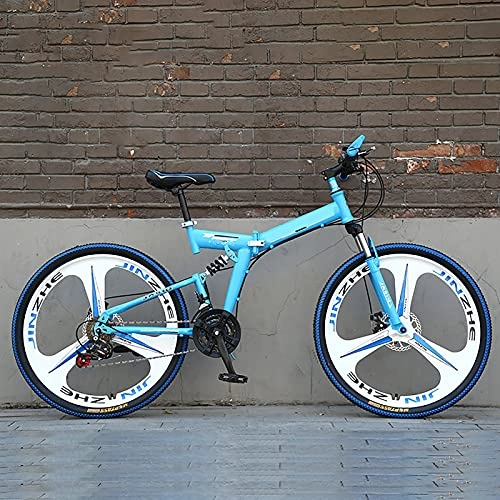 Folding Bike : ASPZQ Mountain Bikes, Double Disc Brakes, Variable Speed Bikes, Folding Mountain Bikes for Men Women-Students And Urban Commuters, Blue, 24 inches