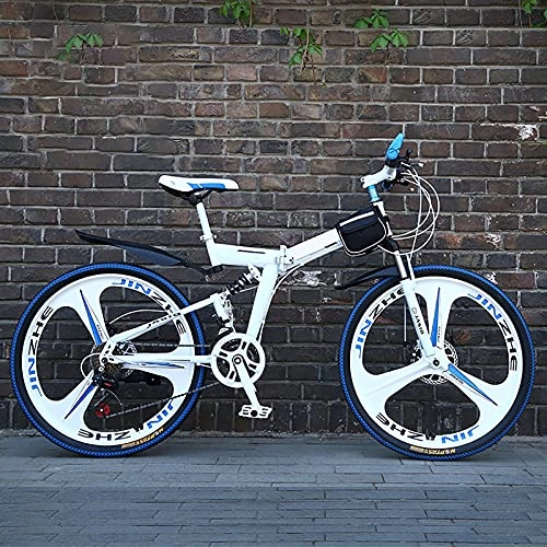 Folding Bike : ASPZQ Mountain Bikes, Double Disc Brakes, Variable Speed Bikes, Folding Mountain Bikes for Men Women-Students And Urban Commuters, White, 26 inches