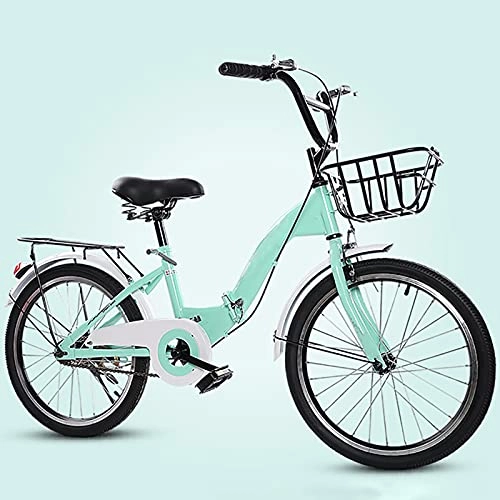 Folding Bike : ASPZQ Student Folding Bicycle Dual Disc Brake Comfortable Mobile Portable Compact Lightweight for Men Women - Students And Urban Commuters, Green, 16 inches