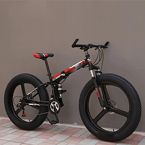 Folding Bike : ASUMUI 26 Inch Folding Adult Snow Bike Ultra-wide Tires 4.0 Variable Speed Mountain Off-road Beach Road Bike (red 30)