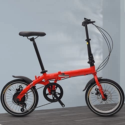 Folding Bike : ASUMUI 6-speed 16-inch Folding Bicycle Variable Speed Adjustable Double Disc Brake Student Bicycle (red)