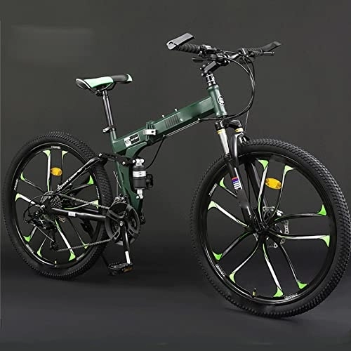Folding Bike : ASUMUI Mountain Bike 24 / 26 Inch Adult Folding Off-road 24 / 27 Variable Speed Male and Female Student Bicycle (green 27)