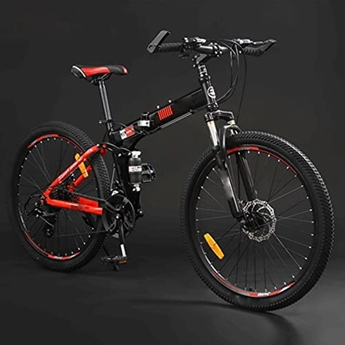 Folding Bike : ASUMUI Mountain Bike 24 / 26 Inch Adult Folding Off-road 24 / 27 Variable Speed Male and Female Student Bicycle (red 24)