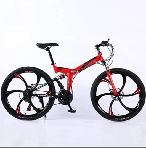 Folding Bike : ASYHWZ Mountain Speed Folding Bike, 26 Inch Wheel Front and Rear Shock Absorbing Dual Disc Brake Carbon Steel Off-Road Bicycle, red 6 knife 24 speed