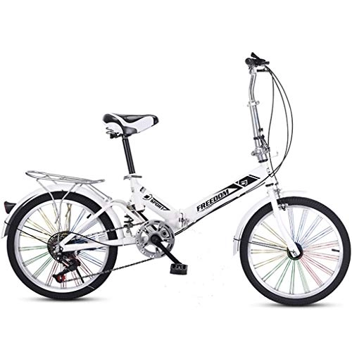 Folding Bike : ASYKFJ foldable bicycle 20 Inch Lightweight Alloy Folding Bicycle City Commuter Variable Speed Bike, with Colorful Wheel, 13kg - 20AF06B (Color : White)