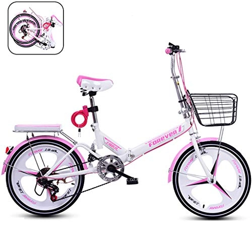 Folding Bike : ASYKFJ foldable bicycle 20 Inch Lightweight Mini Folding Bike Small Portable Speed Bicycle Adult Student Gift, Pink