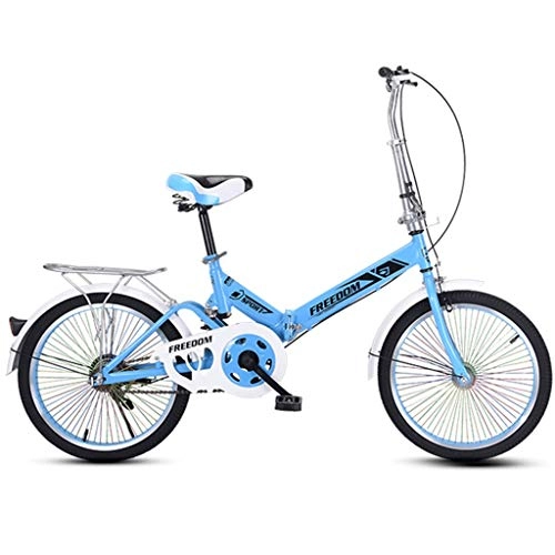 Folding Bike : ASYKFJ foldable bicycle Foldable Lightweight Mini Bike Small Portable Bicycle Adult Student, with Colorful Wheel, Blue