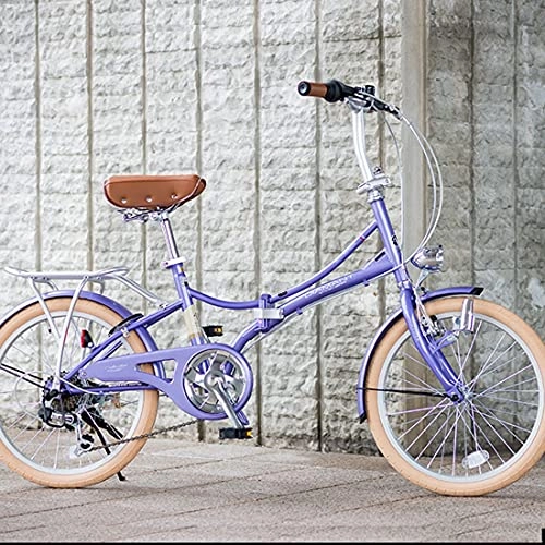 Folding Bike : ASYKFJ foldable bicycle Folding bicycle, rear frame can carry people, adjustable seat height, 20-inch 6-speed, male and female variable-speed bicycles, three-color (Color : Purple)