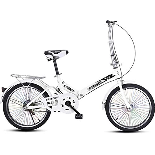 Folding Bike : ASYKFJ foldable bicycle Folding Bikes, 20inch Mini Portable Student Folding Bike for Men Women Lightweight Folding Bicycle, Shockabsorption, Colorful Wheels (Color : White)