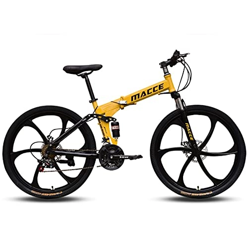 Folding Bike : ASYKFJ foldable bicycle Mountain bikes are foldable, seat height can be adjusted, both men and women are available 26 inches 27 speed off-road racing (Color : Yellow)