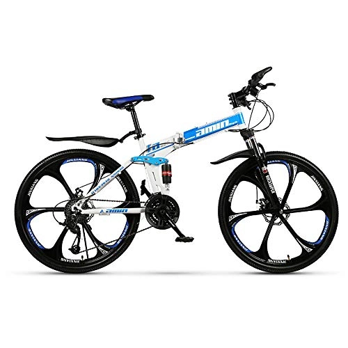 Folding Bike : Augu Mountain Bike Foldable Bicycle 24 Speed Disc Brake 26 Inches Wheels Dual Suspension MTB for Men and Women