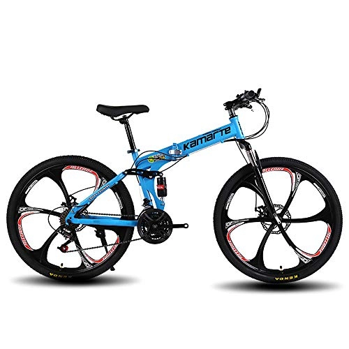 Folding Bike : Augu Mountain Bike Folding Bicycle 21 Speed Gear 24 Inches Aluminum Frame Dual Suspension Mountain Bicycle MTB for Men and Women
