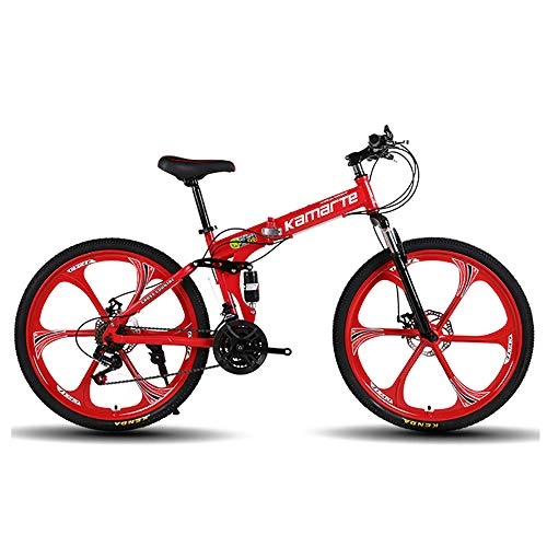 Folding Bike : Augu Mountain Bike, Folding Bicycle 24 Speed 26 Inches Dual Suspension disc brakes