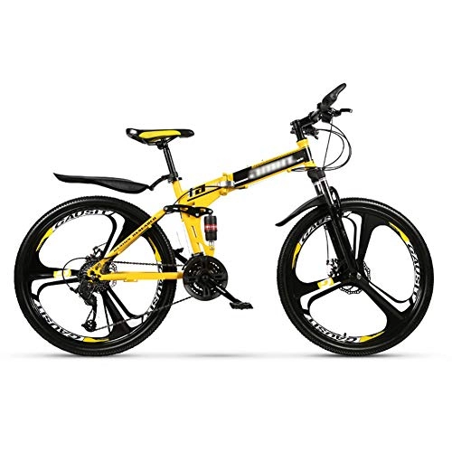 Folding Bike : AWJK Folding Mountain Bike Bicycle 26 / 24 Inch Double Shock Absorption Folding Road Bike Variable Speed Bicycle Thick Snow ATV, Yellow, 24 speed (26 inches)
