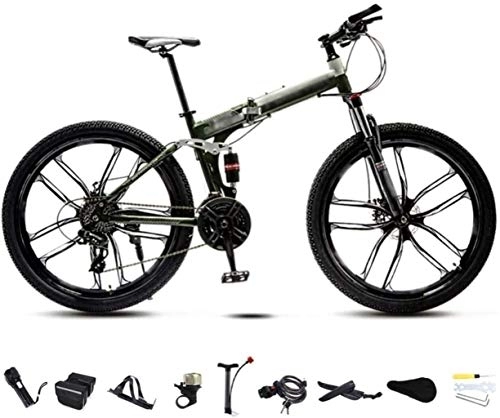 Folding Bike : AYDQC 24-26 inch MTB Bicycle, Unisex Folding Commuter Bike, 30-Speed Gears Foldable Bicycle Bike, Double Disc Brake / Green / C Wheel / 24' 5-27 fengong