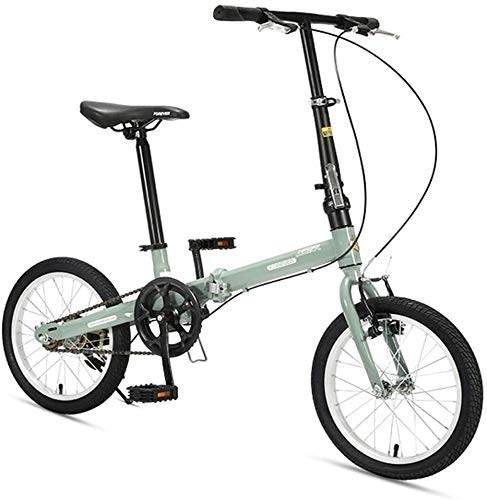 Folding Bike : AYHa 16" Folding Bikes, High-Carbon Steel Light Weight Folding Bike, Mini Single Speed Reinforced Frame Commuter Bike, Lightweight Portable, Green