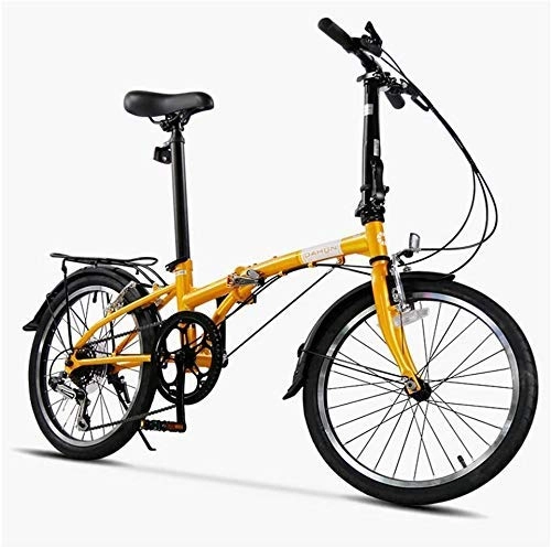 Folding Bike : AYHa 20" Folding Bike, Adults 6 Speed Light Weight Folding Bicycle, Lightweight Portable, High-Carbon Steel Frame, Folding City Bike with Rear Carry Rack, Beige