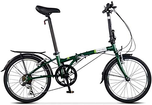 Folding Bike : AYHa 20" Folding Bike, Adults 6 Speed Light Weight Folding Bicycle, Lightweight Portable, High-Carbon Steel Frame, Folding City Bike with Rear Carry Rack, Green
