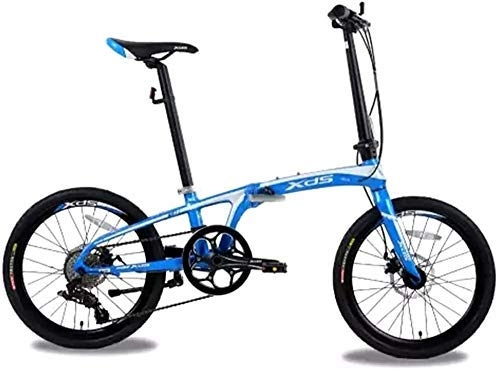 Folding Bike : AYHa 20" Folding Bikes, Adults Unisex 8 Speed Double Disc Brake Light Weight Folding Bike, Aluminum Alloy Lightweight Portable Bicycle, Blue