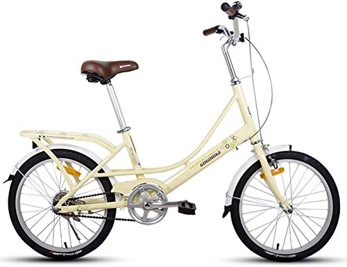 Folding Bike : AYHa Adults 20" Folding Bikes, Light Weight Folding Bike with Rear Carry Rack, Single Speed Foldable Compact Bicycle, Aluminum Alloy Frame, Light Yellow