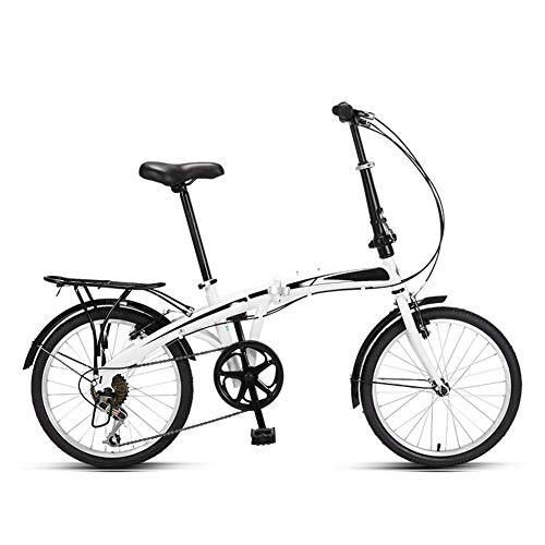 Folding Bike : AYHa Adults Foldable Bicycle, High Carbon Steel Frame 20 inch Ultralight City Commuter Bike 7 Speed Front and Rear V Brakes Aluminum Alloy Wheels, White