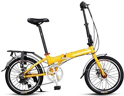 Folding Bike : AYHa Adults Folding Bike, 20 inch 7 Speed Foldable Bicycle, Super Compact Urban Commuter Bicycle, Foldable Bicycle with Anti-Skid and Wear-Resistant Tire, Yellow