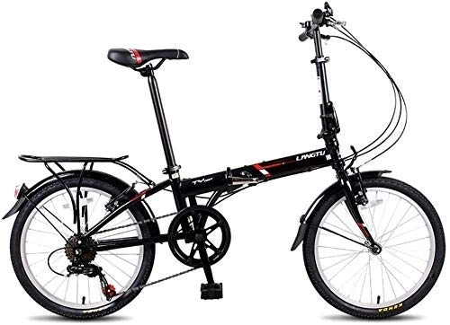 Folding Bike : AYHa Adults Folding Bikes, 20" 7 Speed Lightweight Portable Foldable Bicycle, High-Carbon Steel Urban Commuter Bicycle with Rear Carry Rack, Black