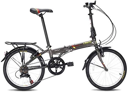Folding Bike : AYHa Adults Folding Bikes, 20" 7 Speed Lightweight Portable Foldable Bicycle, High-Carbon Steel Urban Commuter Bicycle with Rear Carry Rack, Grey