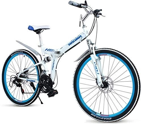 Folding Bike : AYHa Adults Folding Bikes, High-Carbon Steel Double Disc Brake Folding Mountain Bike, Dual Suspension Foldable Bicycle, Portable Commuter Bike, White, 24"21 Speed